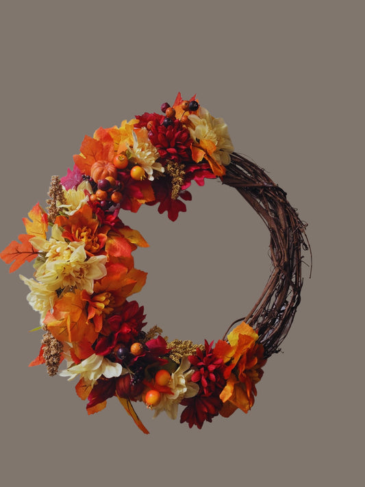 Fall Flowers Grapevine Wreath