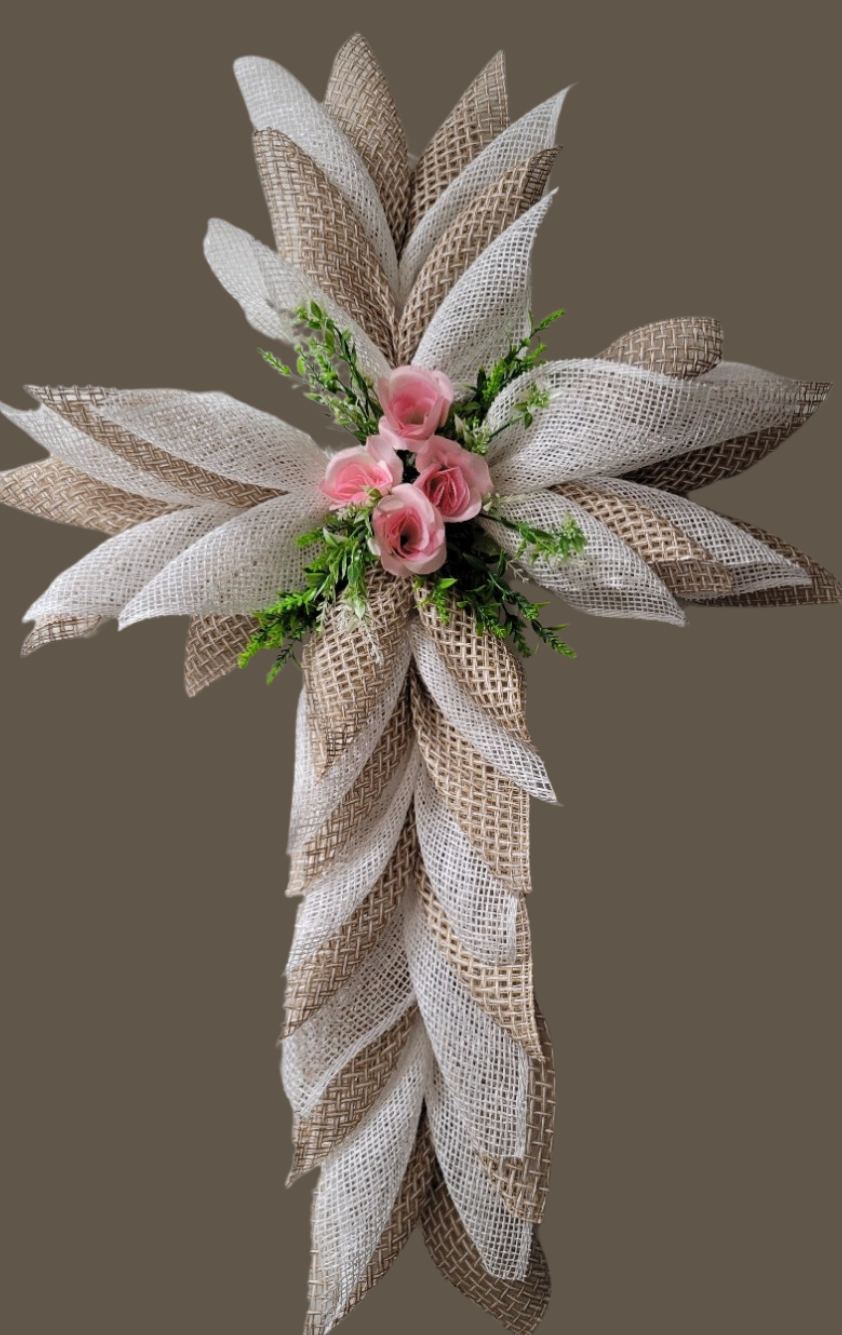 Pink Rose Cross Wreath